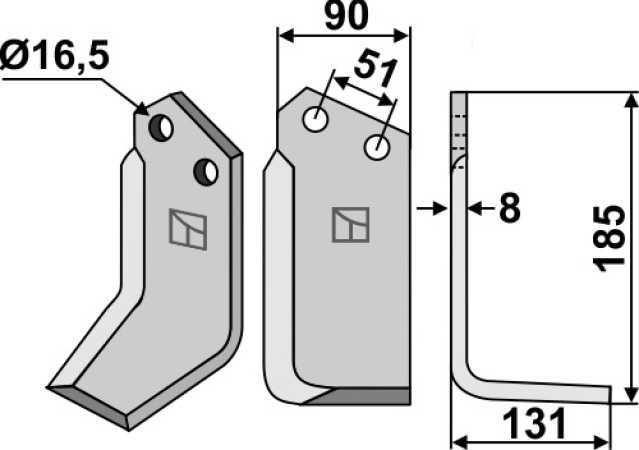 Fräsmesser 185x90mm, rechts